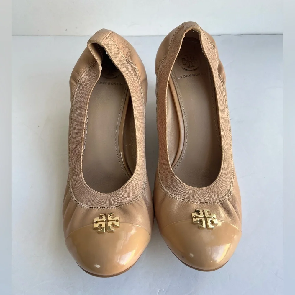 Tory Burch Tan Leather Wedge Heel Shoes Size 9 Medium